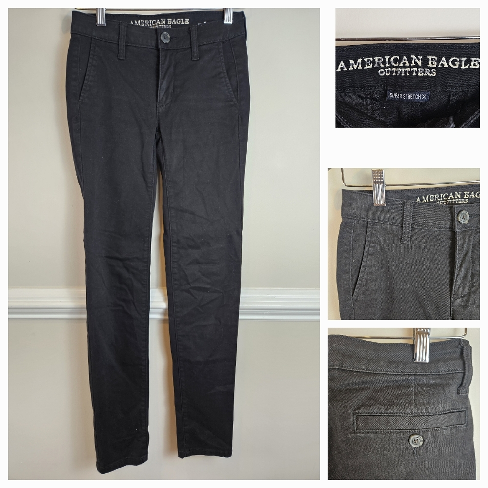 American Eagle Super Stretch X Chino-Like Pants Size 00 Black Skinny  A0605